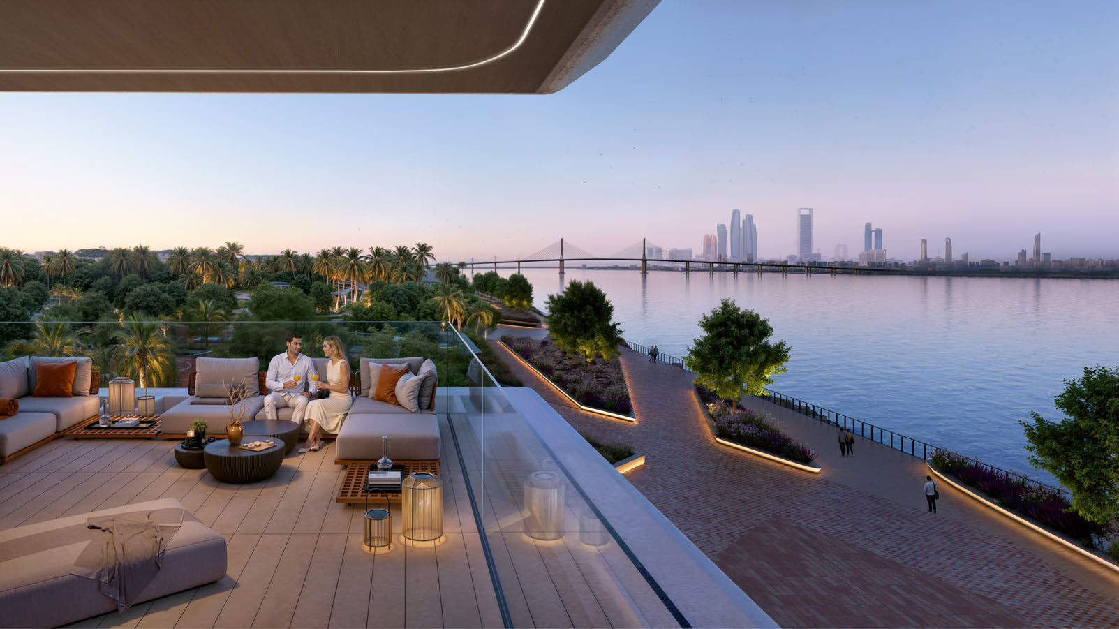 Bashayer waterfront terrace at dusk