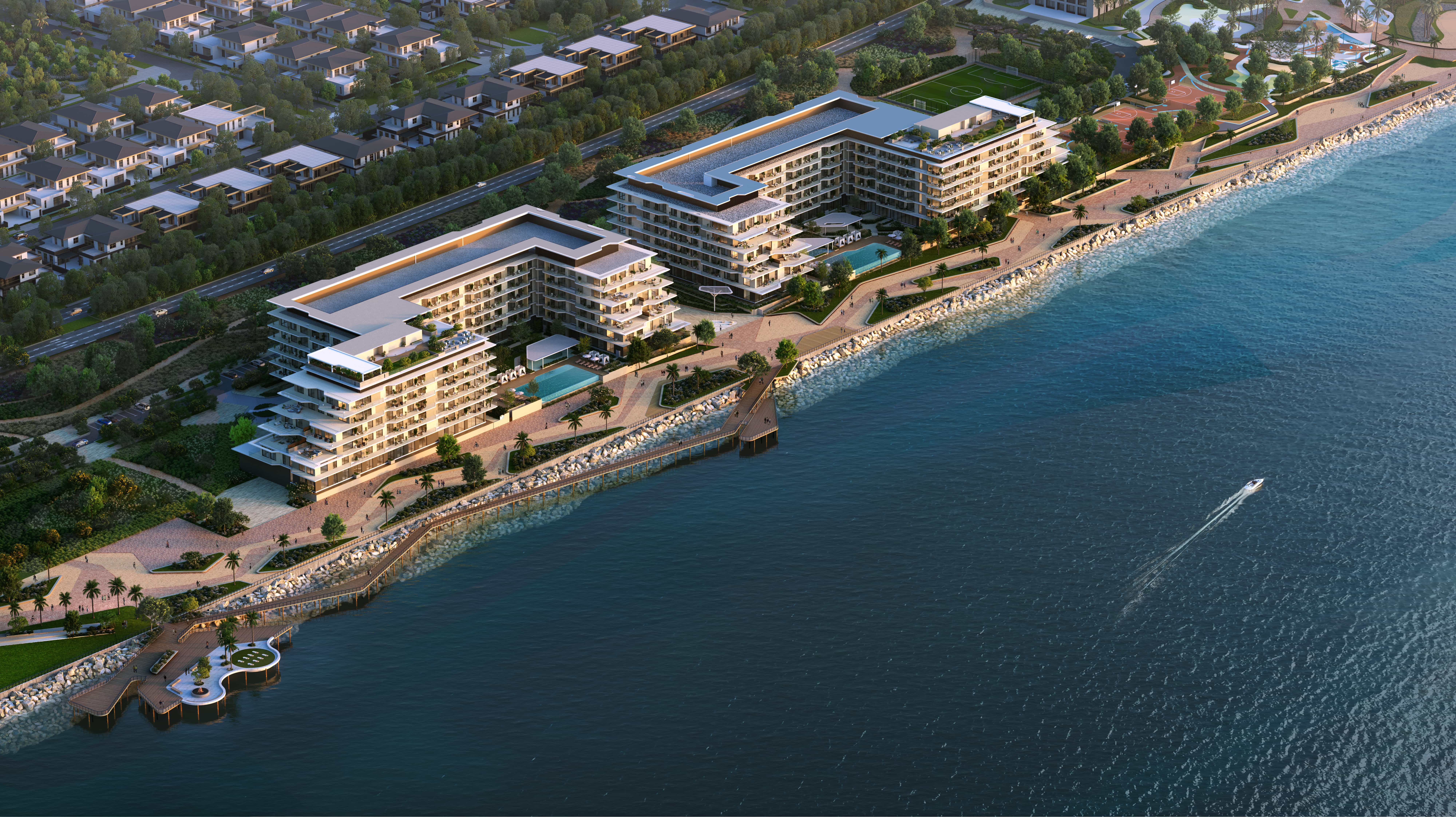 Bashayer residences along the coastline from above