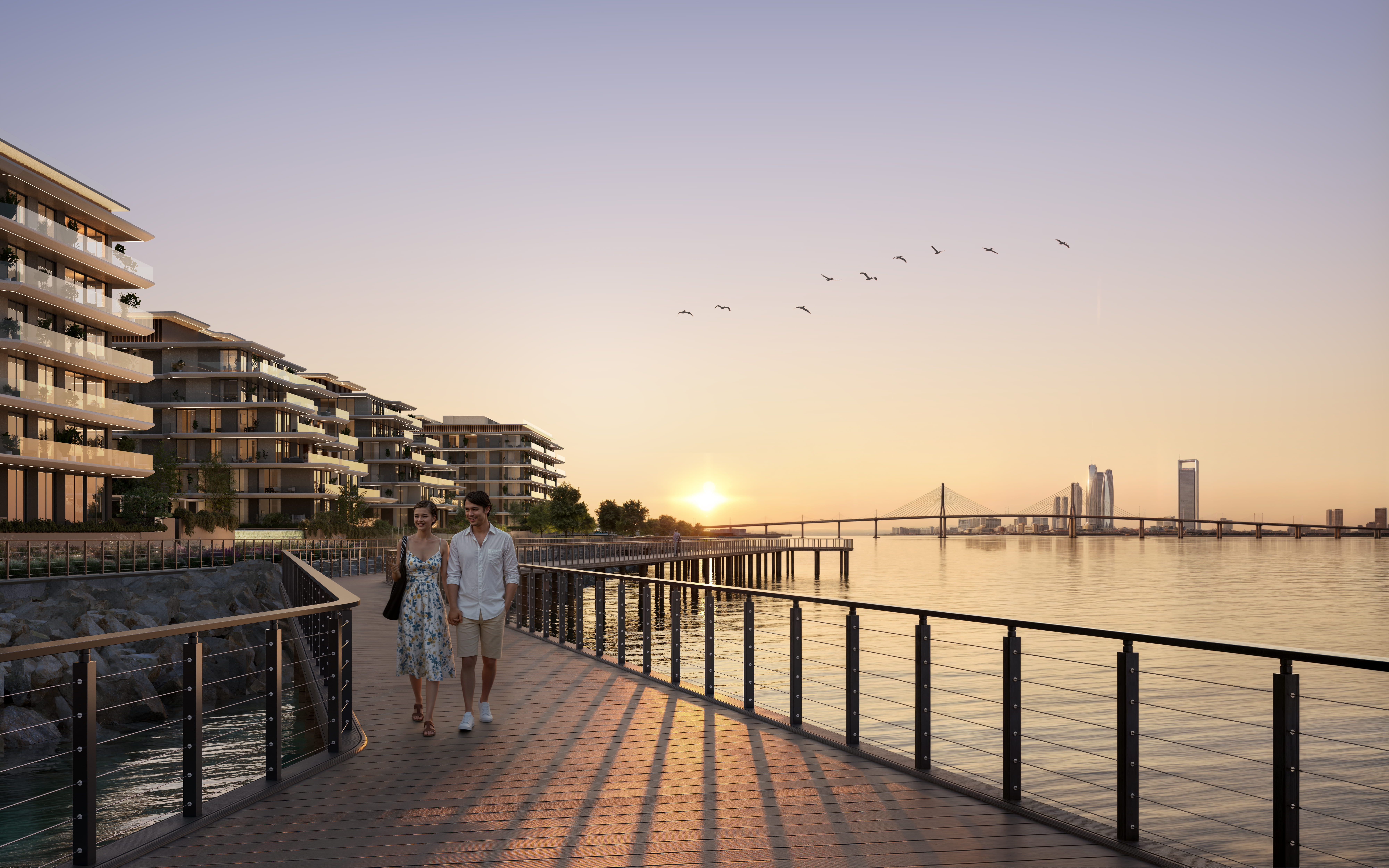 Bashayer waterfront promenade at sunset