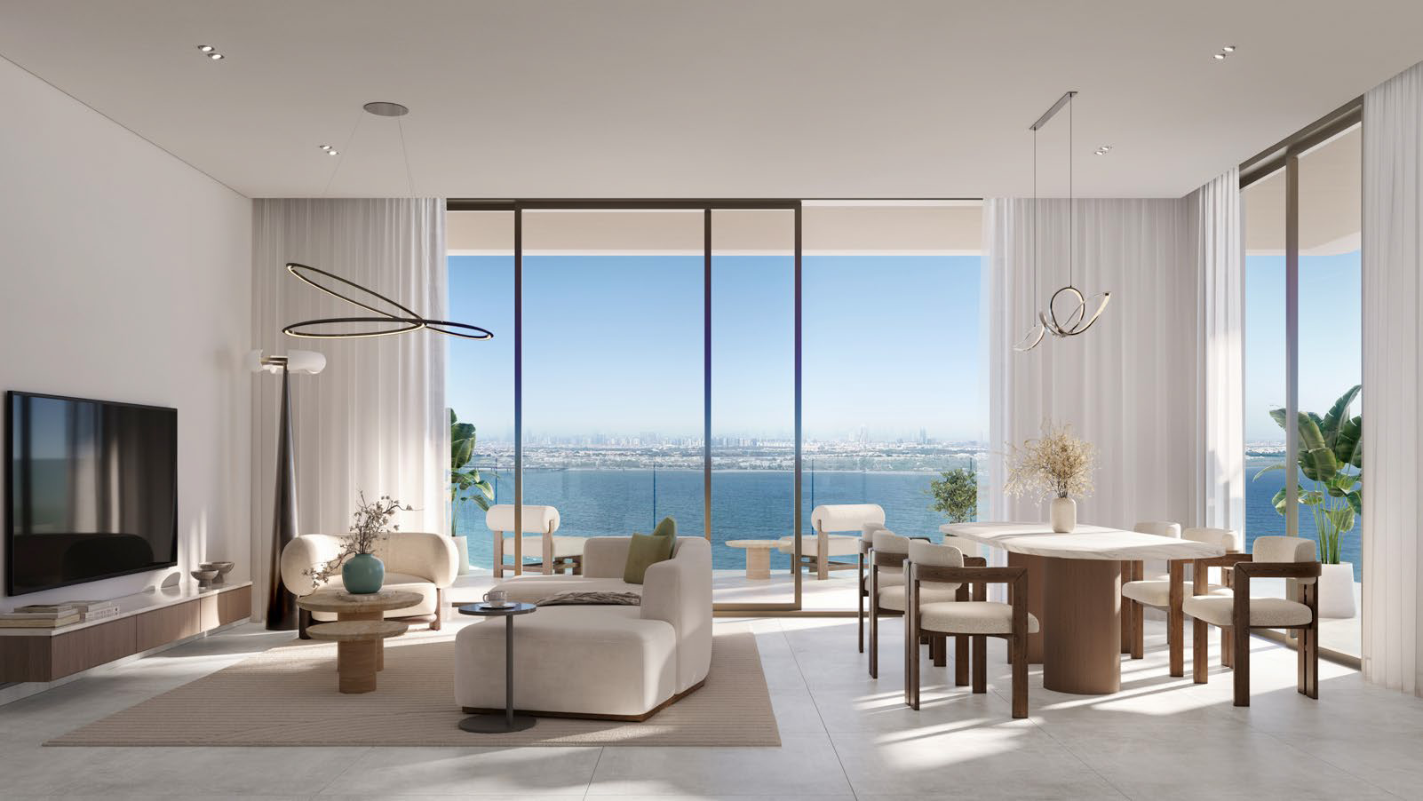 Bright Bashayer living room with water views